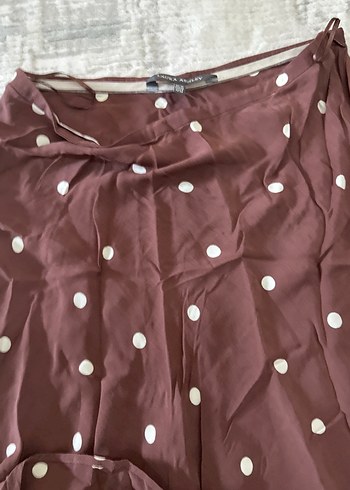 Drapeli Kahverengi Puantiyeli Midi Etek - Görsel 5