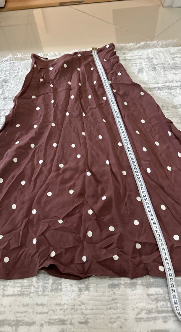 Drapeli Kahverengi Puantiyeli Midi Etek - Görsel 3