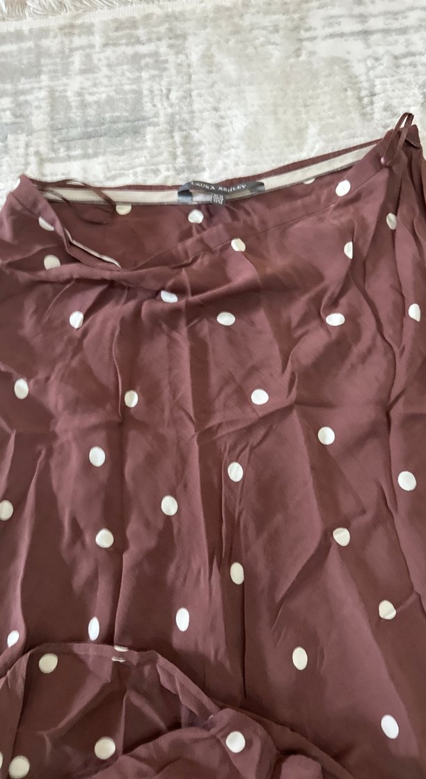 Drapeli Kahverengi Puantiyeli Midi Etek - Görsel 5