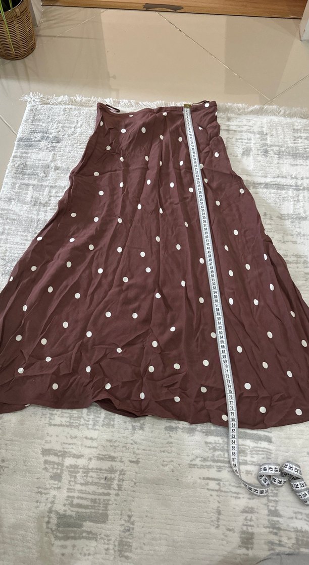 Drapeli Kahverengi Puantiyeli Midi Etek - Görsel 2