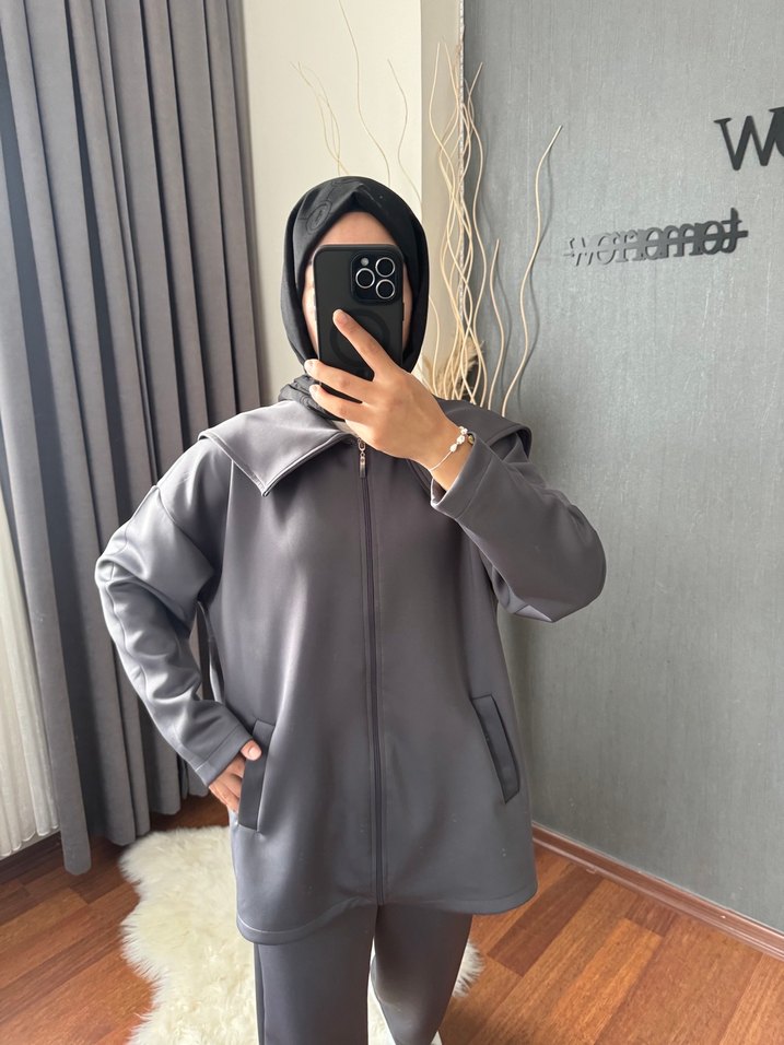 ZARAR SATIŞ! Gri Scuba TAKIM BEBE YAKALI 2 BEDEN 40-42-44 uyumlu - Görsel 2