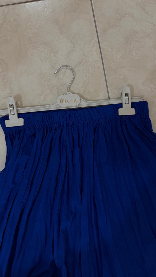 Mavi Uzun kırışık Etek - Görsel 2