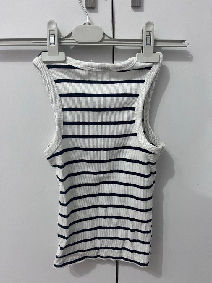 Çizgili Kolsuz Mini Crop Top - Görsel 3