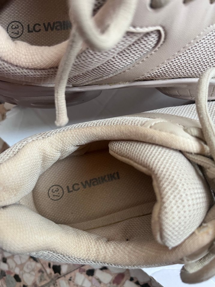 Bej Platform Topuklu Bağcıklı Spor Ayakkabı - Görsel 2