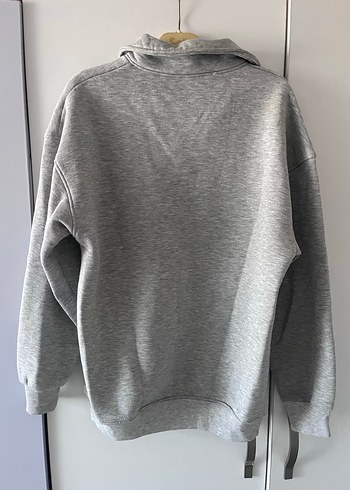 Gri Yarım Fermuarlı Sweatshirt - Görsel 3