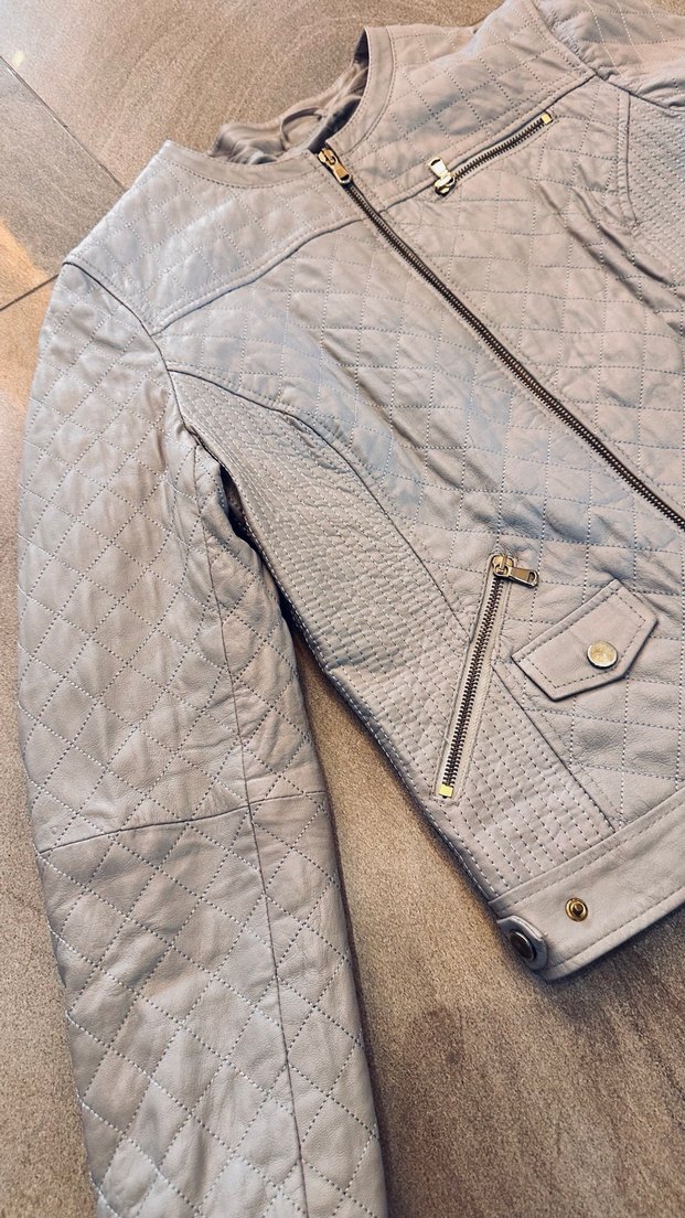 Bej Kadın Deri Ceket Fermuarlı - Görsel 2