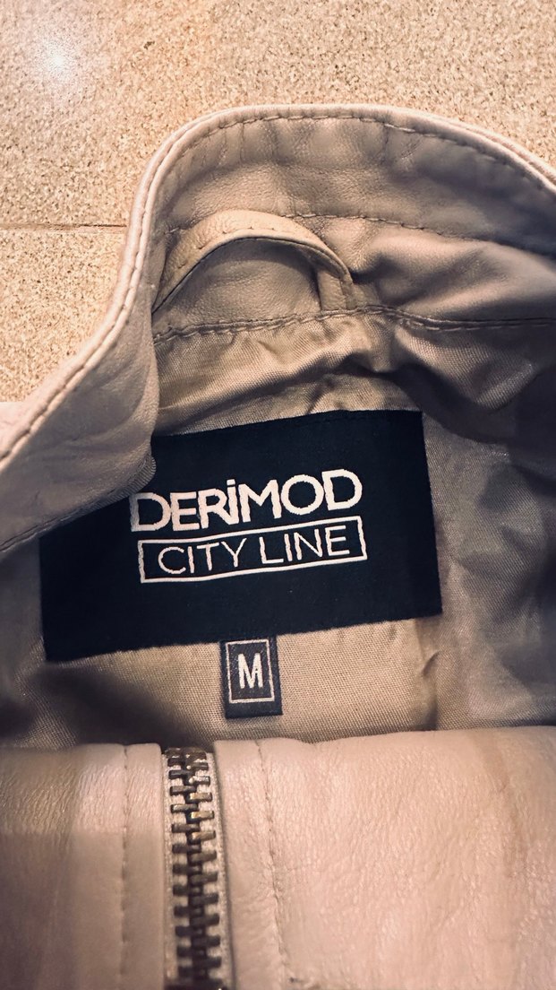 Bej Kadın Deri Ceket Fermuarlı - Görsel 4