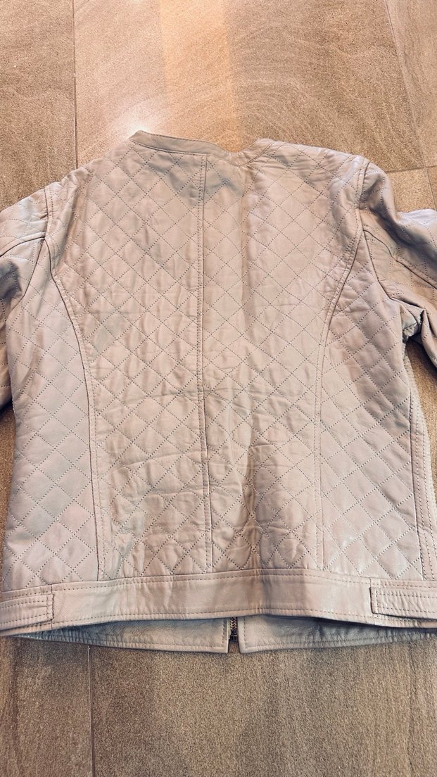 Bej Kadın Deri Ceket Fermuarlı - Görsel 5