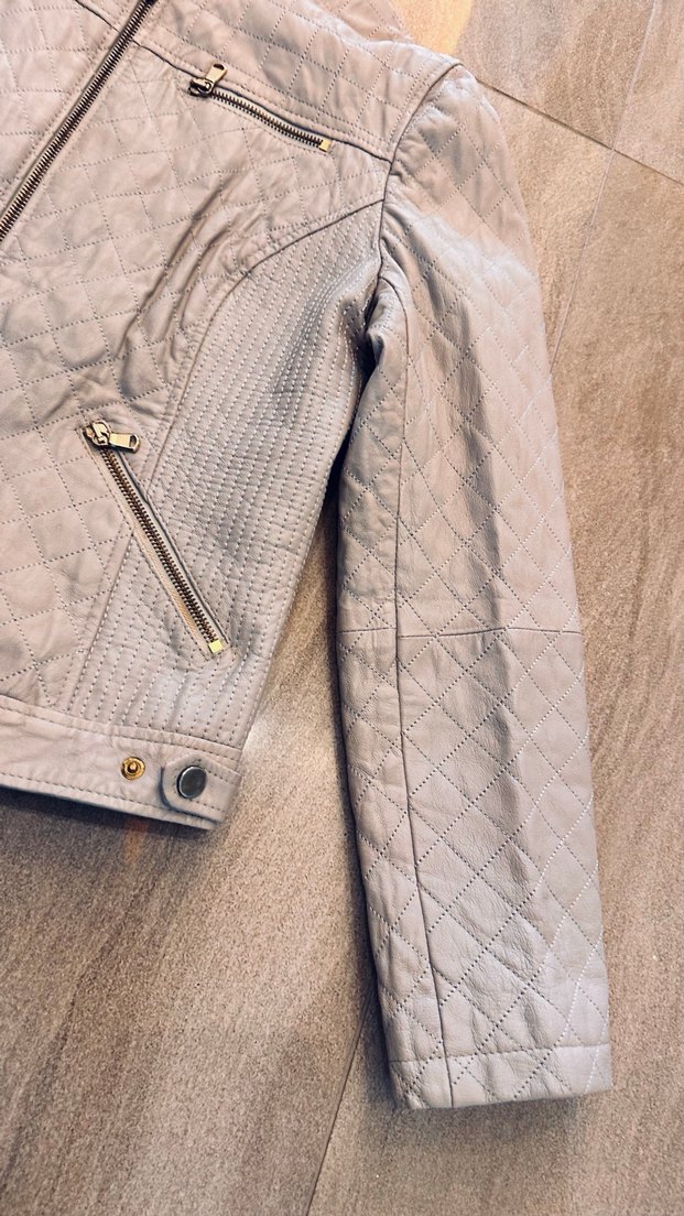 Bej Kadın Deri Ceket Fermuarlı - Görsel 3