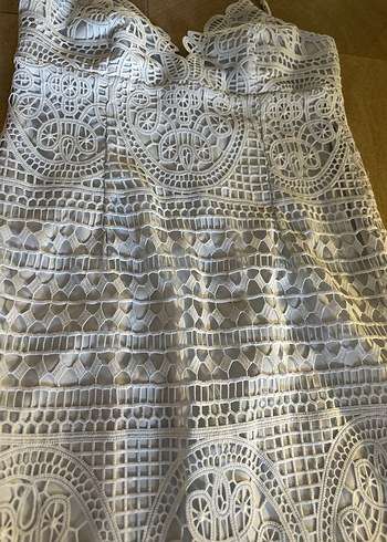 Açık Mavi Dantel İşlemeli Midi Bohem Abiye Elbise - Görsel 2