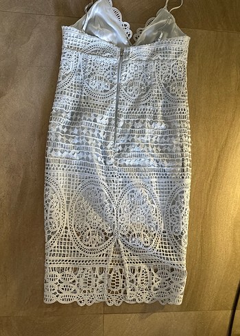 Açık Mavi Dantel İşlemeli Midi Bohem Abiye Elbise - Görsel 3