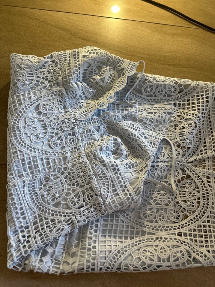 Açık Mavi Dantel İşlemeli Midi Bohem Abiye Elbise - Görsel 4