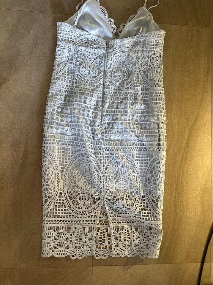 Açık Mavi Dantel İşlemeli Midi Bohem Abiye Elbise - Görsel 3