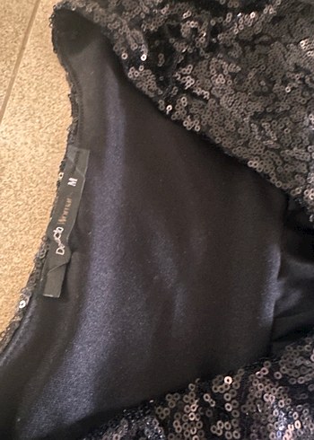 Siyah Parlak payetli V Yakalı Uzun Kollu Midi Elbise - Görsel 4