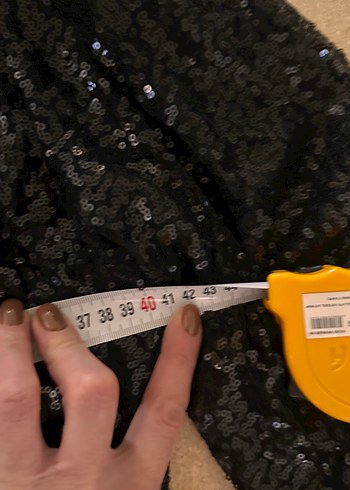 Siyah Parlak payetli V Yakalı Uzun Kollu Midi Elbise - Görsel 6