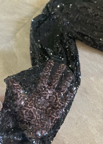 Siyah Parlak payetli V Yakalı Uzun Kollu Midi Elbise - Görsel 3