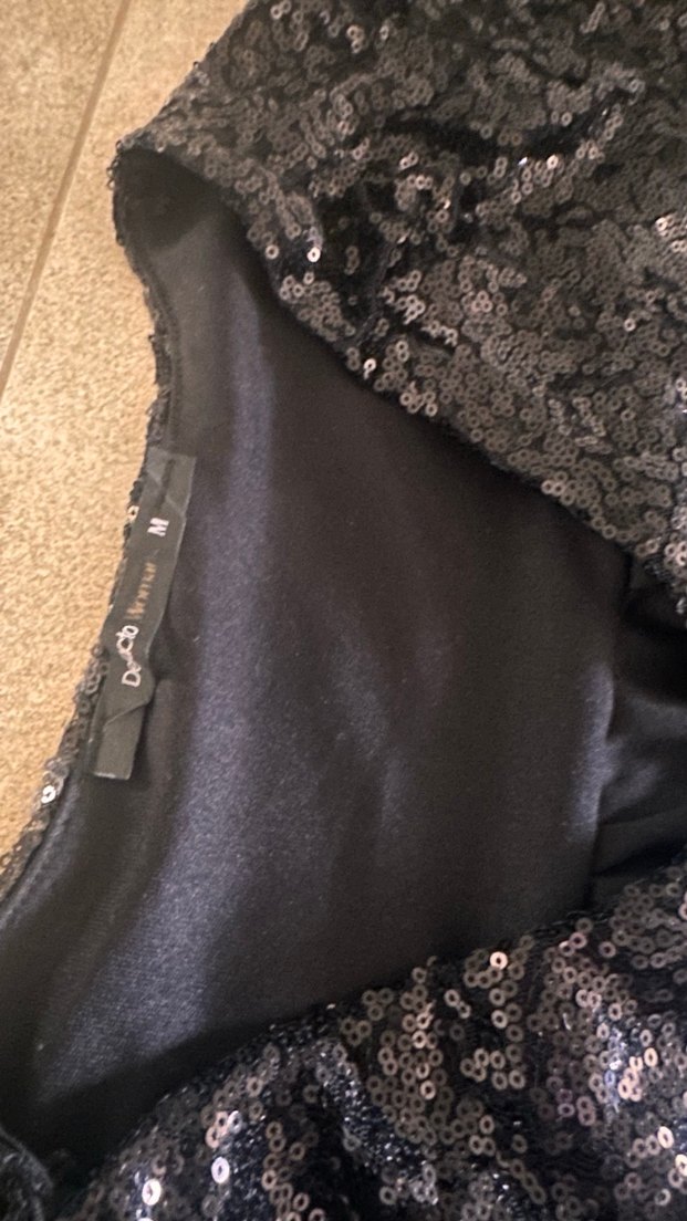 Siyah Parlak payetli V Yakalı Uzun Kollu Midi Elbise - Görsel 4