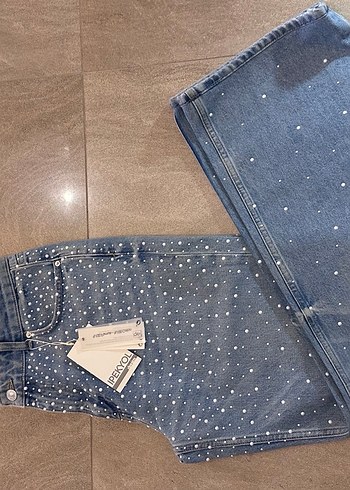 İpekyol taş baskılı Mavi wide leg Jean pantolon - Görsel 2