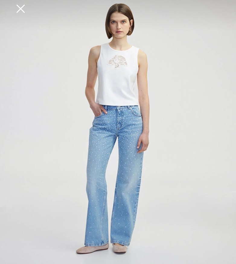 İpekyol taş baskılı Mavi wide leg Jean pantolon - Görsel 5