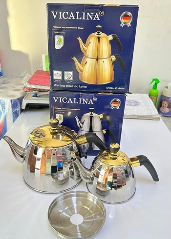 gümüş Renkli Paslanmaz Çelik Çaydanlık - Görsel 2