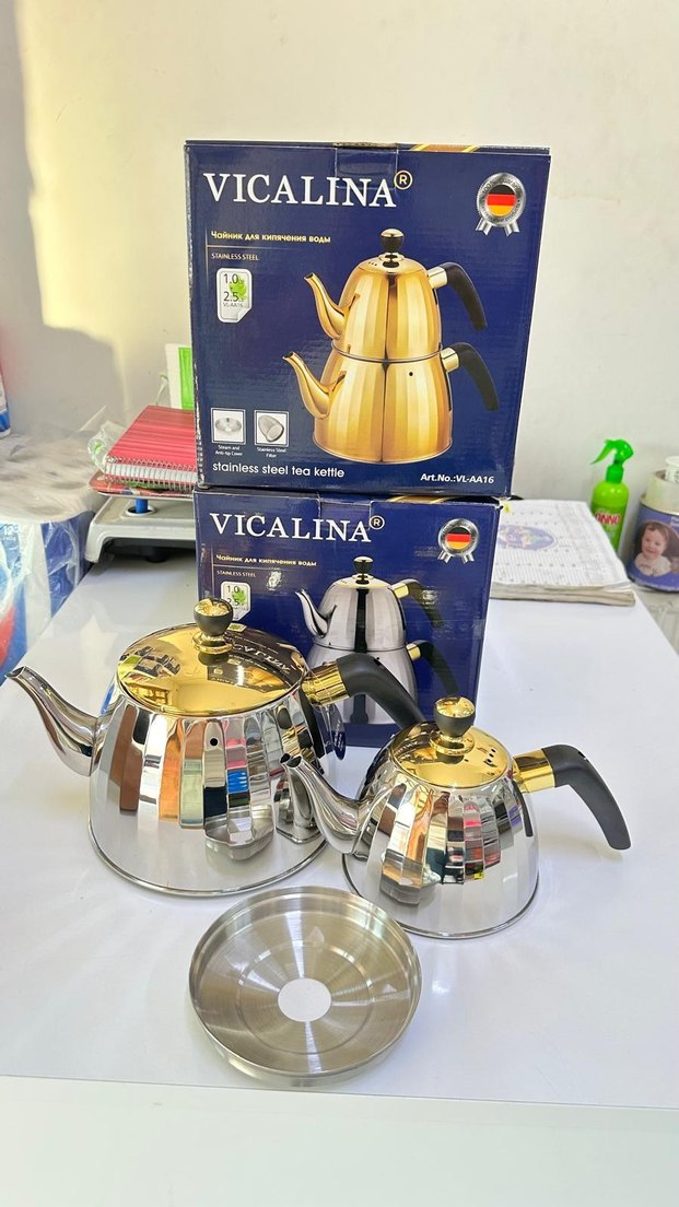 gümüş Renkli Paslanmaz Çelik Çaydanlık - Görsel 2