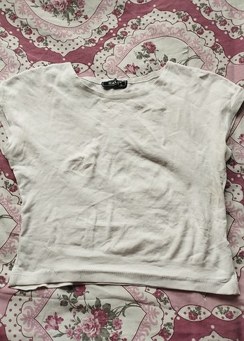Beyaz Keten Kısa Kollu crop
