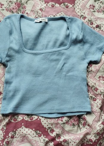 Mavi Kısa Kollu Kadın Crop Tişört