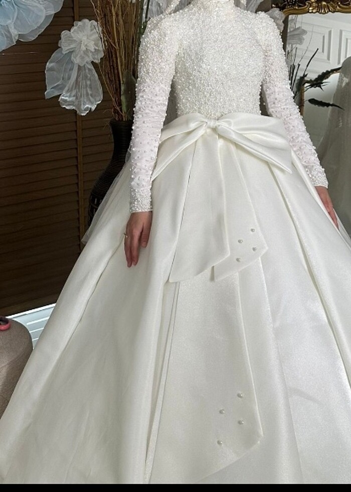 Tesettürlü üstü incili altı saten Gelinlik Satılık ve Kiralık - Görsel 3