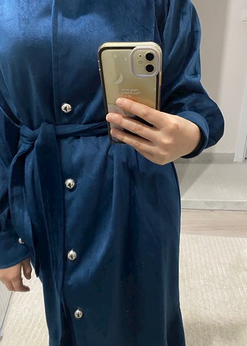 Düğmeli kadife Elbise - Görsel 3