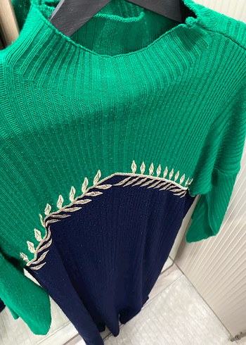 Yeşil & Lacivert Triko Elbise | Standart Beden - Görsel 2