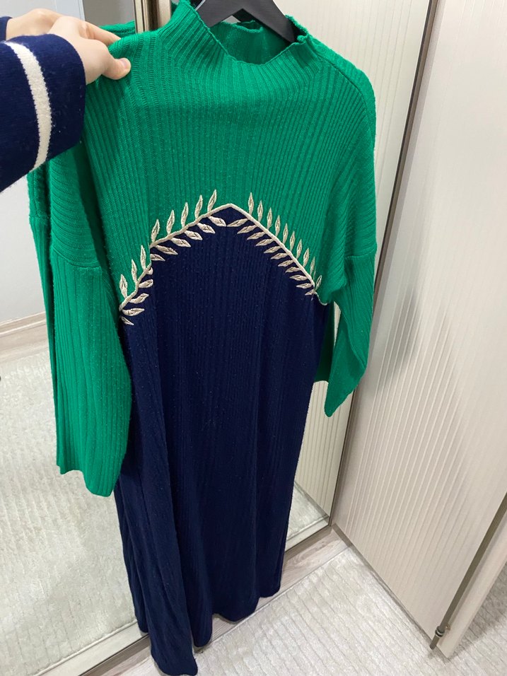 Yeşil & Lacivert Triko Elbise | Standart Beden - Görsel 3