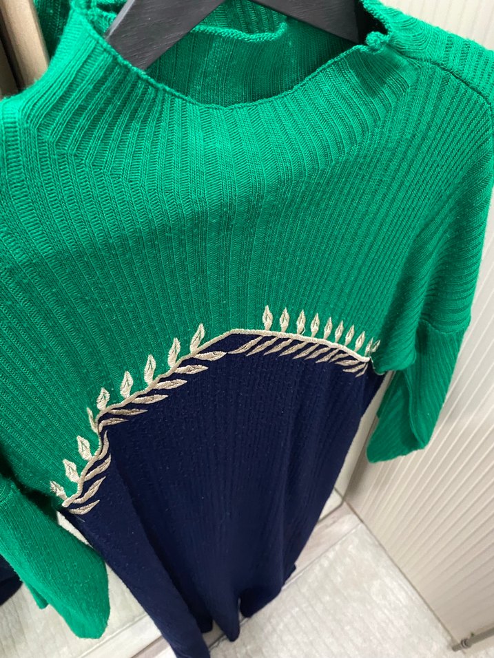 Yeşil & Lacivert Triko Elbise | Standart Beden - Görsel 2