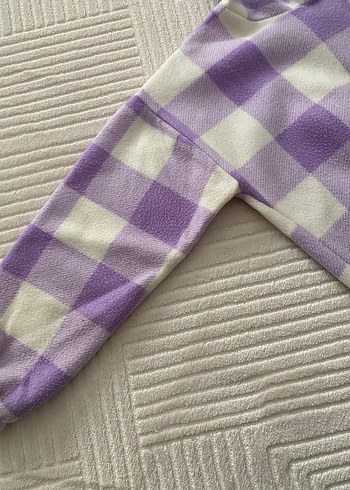 Mor & Beyaz Kareli Oversize Kapşonlu Sweatshirt  S/M Beden Uyum - Görsel 2