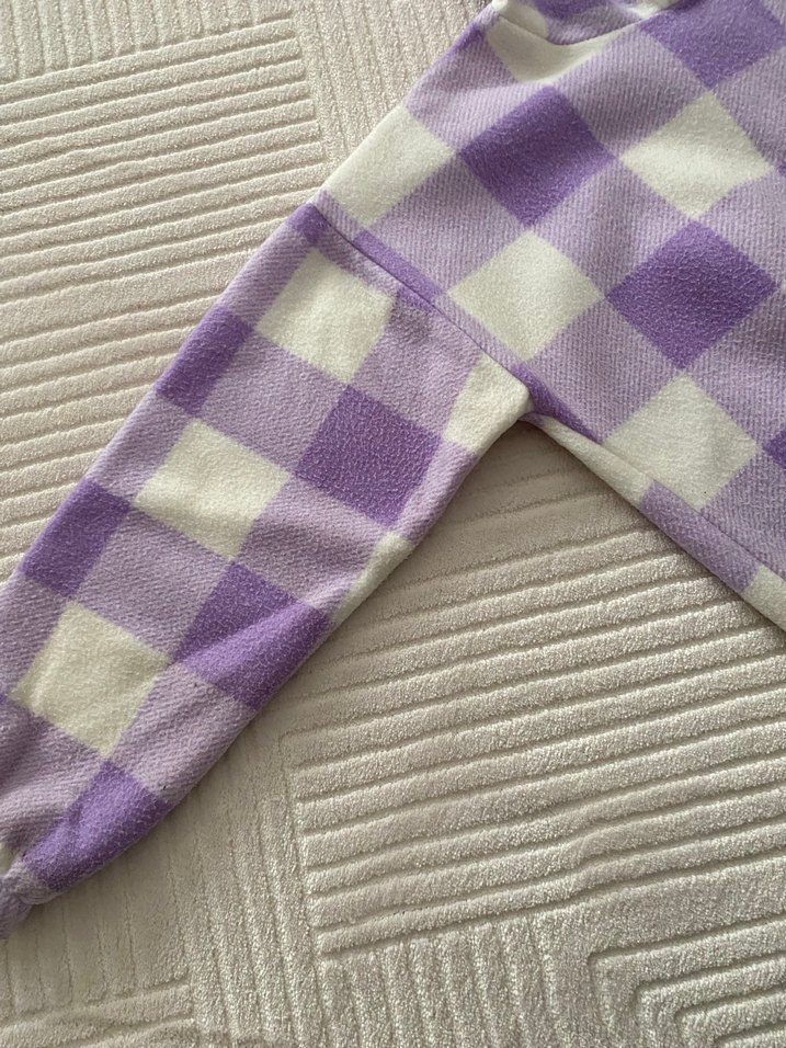 Mor & Beyaz Kareli Oversize Kapşonlu Sweatshirt  S/M Beden Uyum - Görsel 2