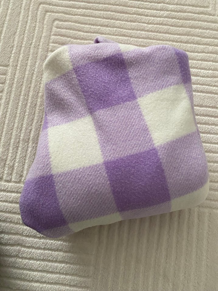 Mor & Beyaz Kareli Oversize Kapşonlu Sweatshirt  S/M Beden Uyum - Görsel 4