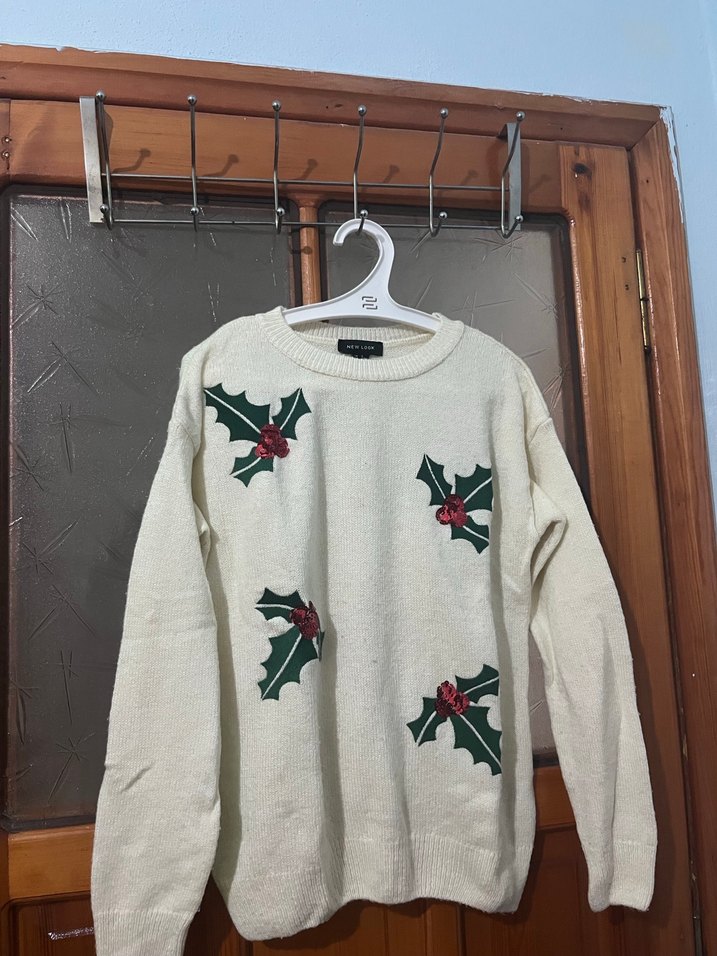 Nakışlı Beyaz Kadın Triko Kazak - Görsel 2