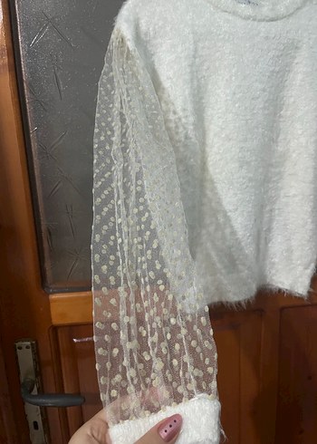 Beyaz Triko Uzun Kollu Salaş Kazak - Görsel 2