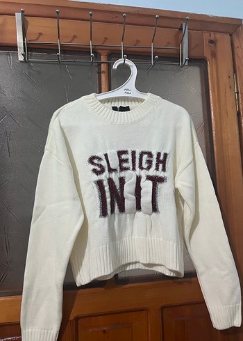 Beyaz Nakışlı Kadın Triko Kazak - Görsel 2