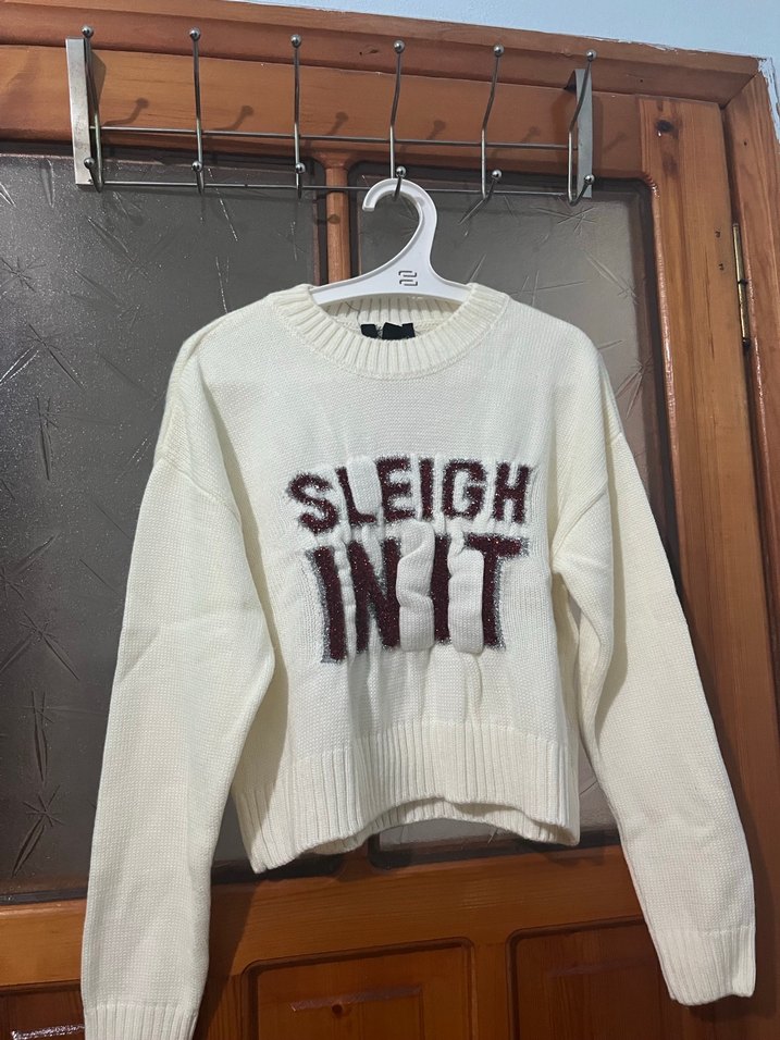 Beyaz Nakışlı Kadın Triko Kazak - Görsel 2