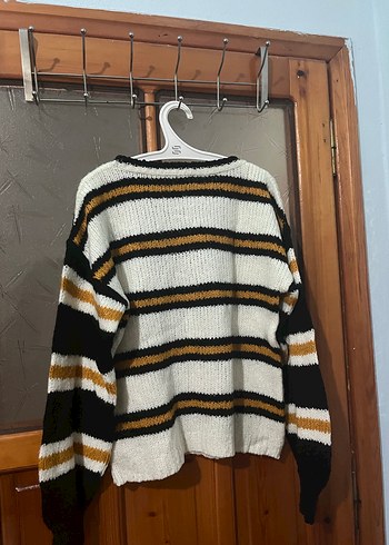 Çizgili Örgü Kadın Kazak - Görsel 2