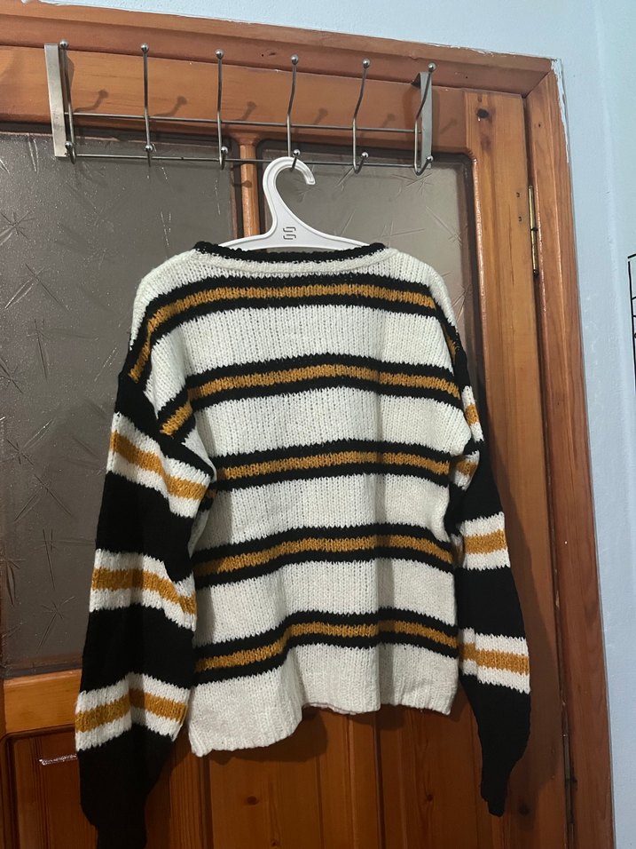 Çizgili Örgü Kadın Kazak - Görsel 2