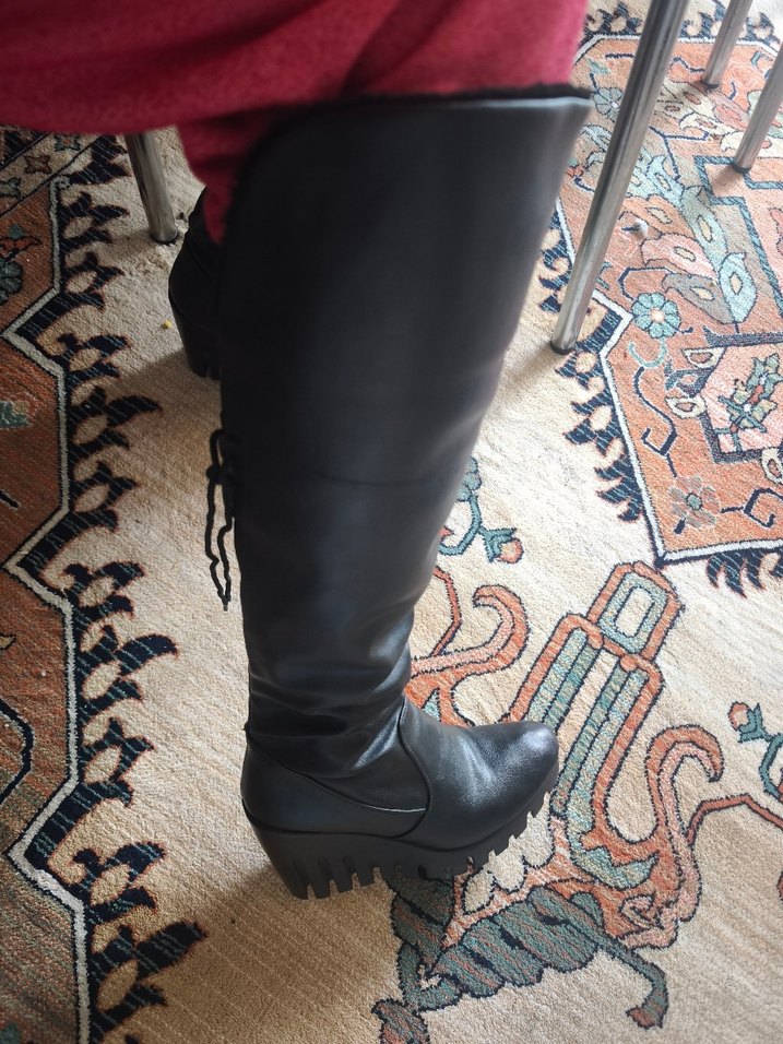 Kadın Siyah Deri Dolgu Topuklu  Çizme - Görsel 3