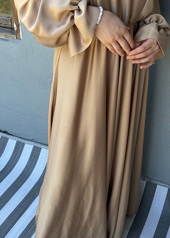 diğer Beden camel Renk Bej Drapeli Kadın Uzun Elbise