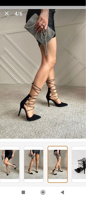 38 Beden siyah taşlı bağlamalı stiletto topuklu ayakkabı