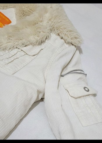 Y2K Beyaz Kürklü Peluş Mont %100 PAMUK - Görsel 5