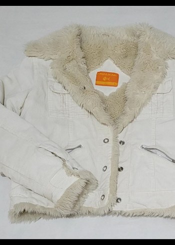 Y2K Beyaz Kürklü Peluş Mont %100 PAMUK - Görsel 2