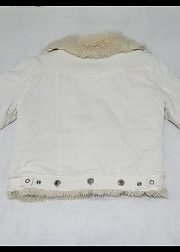 Y2K Beyaz Kürklü Peluş Mont %100 PAMUK - Görsel 3