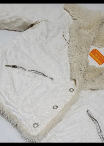 Y2K Beyaz Kürklü Peluş Mont %100 PAMUK - Görsel 4
