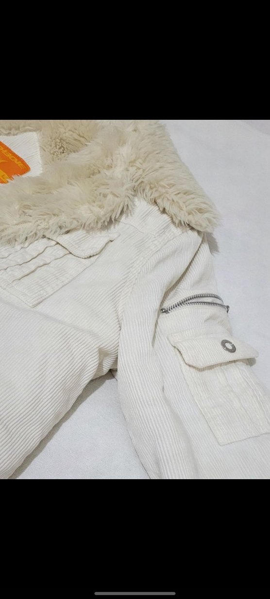 Y2K Beyaz Kürklü Peluş Mont %100 PAMUK - Görsel 5