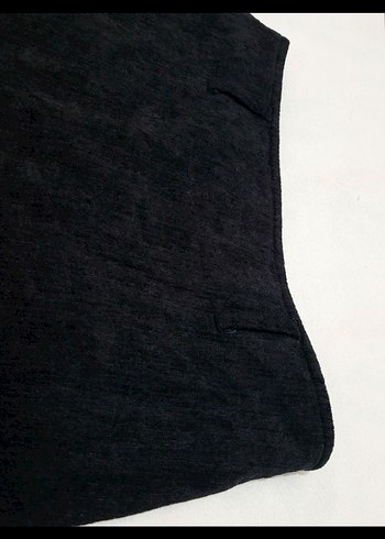 Y2K Kadife Kumaş Siyah Kışlık Mini Etek - Görsel 4